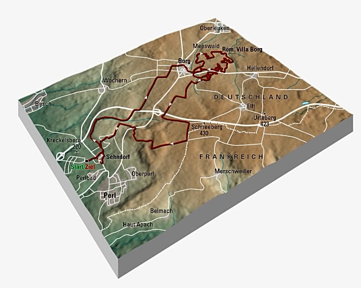   Die Weinanbau-Idylle an der Obermosel grenzt direkt an Luxemburg und Frankreich, zwei ausgesprochen bike-freundliche Nationen. Kein Wunder, dass sich die Gemeinde Perl an deren Singletrail-Netze nur zu gern mit angeschlossen und sich auch an deren Beschilderungssystem orientiert hat.