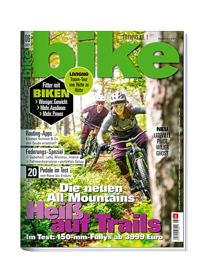   BIKE 6/2021 – ab 4. Mai erhältlich. Bestellen Sie sich die aktuelle <a href="https://www.delius-klasing.de/bike" target="_blank" rel="noopener noreferrer">BIKE versandkostenfrei nach Hause</a>  oder lesen Sie die Digital-Ausgabe in der BIKE App für <a href="https://itunes.apple.com/de/app/bike-das-mountainbike-magazin/id447024106?mt=8" target="_blank" rel="noopener noreferrer nofollow">iOS</a>  oder <a href="https://play.google.com/store/apps/details?id=com.pressmatrix.bikeapp" target="_blank" rel="noopener noreferrer nofollow">Android</a> . Besonders günstig und bequem erleben Sie <a href="http://www.delius-klasing.de/bike-lesen-wie-ich-will?utm_campaign=abo_2020_6_bik_lesen-wie-ich-will&utm_medium=display&utm_source=BIKEWebsite" target="_blank" rel="noopener noreferrer">BIKE im Abo</a> .