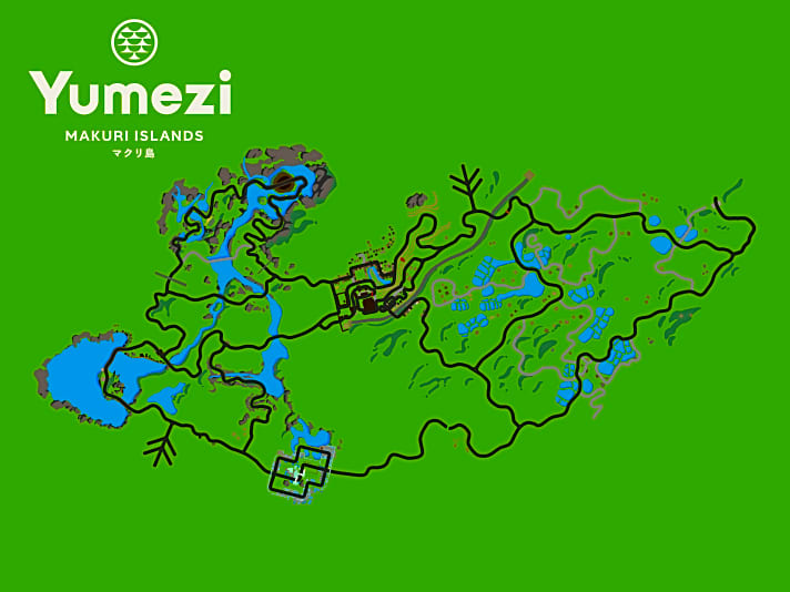   Die Streckenkarte der neuen Zwift-Welt Yumezi.
