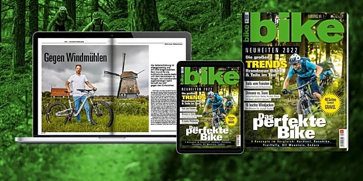   BIKE 9/2021 mit den Neuheiten-Trends 2022 sowie 48 Seiten Gravel-Spezial extra – jetzt erhältlich. Bestellen Sie sich die <a href="https://www.delius-klasing.de/bike" target="_blank" rel="noopener noreferrer">BIKE versandkostenfrei nach Hause</a>  oder lesen Sie die Digital-Ausgabe in der BIKE App für <a href="https://itunes.apple.com/de/app/bike-das-mountainbike-magazin/id447024106?mt=8" target="_blank" rel="noopener noreferrer nofollow">iOS</a>  oder <a href="https://play.google.com/store/apps/details?id=com.pressmatrix.bikeapp" target="_blank" rel="noopener noreferrer nofollow">Android</a> . Besonders günstig und bequem erleben Sie die <a href="http://www.delius-klasing.de/bike-lesen-wie-ich-will?utm_campaign=abo_2020_6_bik_lesen-wie-ich-will&utm_medium=display&utm_source=BIKEWebsite" target="_blank" rel="noopener noreferrer">BIKE im Abo</a> .