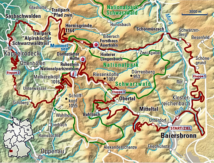 Grote ronde: in 3 etappes door het Zwarte Woud bij Baiersbronn.