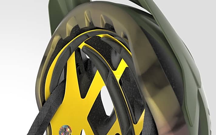   Bei einem Sturz soll die gelbe Kunststoffeinlage namens MIPS den Kopf vor gefährlichen Rotationskräften schützen. Wie zuverlässig <a href="https://www.bike-magazin.de/bekleidung/helme/test-2021-12-leichte-mtb-helme-fuer-racer" target="_blank" rel="noopener noreferrer nofollow">leichte Race-Helme mit MIPS funktionieren, haben wir zuletzt im BIKE-Testlabor nachgemessen</a> .