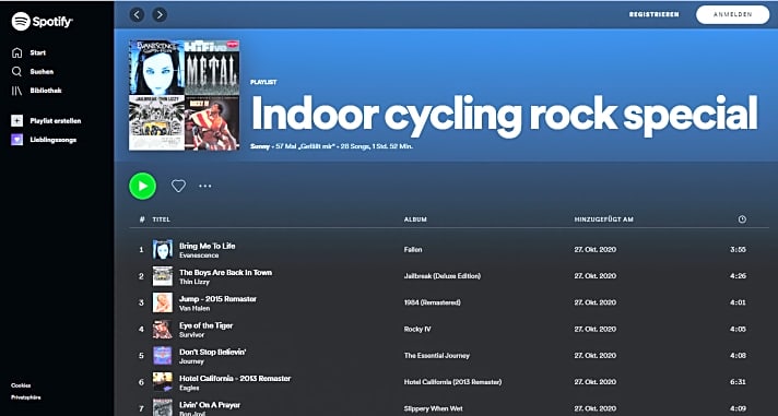   Kostenlose Playlists fürs Indoor-Rollentraining findet man auf Spotify oder YouTube jede Menge.