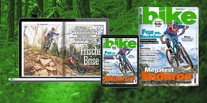   Mehr spannende neue Bikes und 2022er-Teile finden Sie BIKE 2/2022 – jetzt lesen! Bestellen Sie sich die <a href="https://www.delius-klasing.de/bike" target="_blank" rel="noopener noreferrer">BIKE versandkostenfrei nach Hause</a>  oder lesen Sie die Digital-Ausgabe in der BIKE App für <a href="https://itunes.apple.com/de/app/bike-das-mountainbike-magazin/id447024106?mt=8" target="_blank" rel="noopener noreferrer nofollow">iOS</a>  oder <a href="https://play.google.com/store/apps/details?id=com.pressmatrix.bikeapp" target="_blank" rel="noopener noreferrer nofollow">Android</a> . Besonders günstig und bequem erleben Sie die <a href="http://www.delius-klasing.de/bike-lesen-wie-ich-will?utm_campaign=abo_2020_6_bik_lesen-wie-ich-will&utm_medium=display&utm_source=BIKEWebsite" target="_blank" rel="noopener noreferrer">BIKE im Abo</a> .