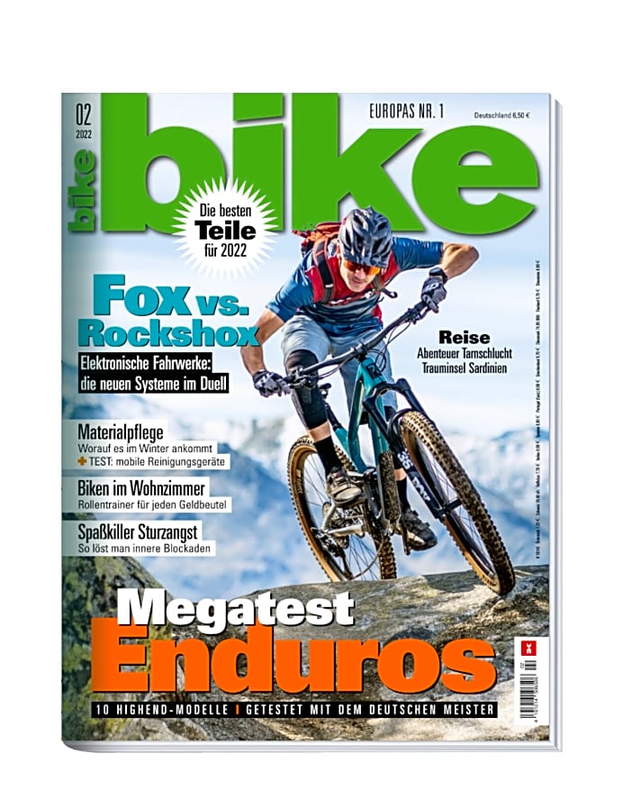   BIKE 02/2022 – ab 4. Januar erhältlich. Bestellen Sie sich die <a href="https://www.delius-klasing.de/bike" target="_blank" rel="noopener noreferrer">BIKE versandkostenfrei nach Hause</a>  oder lesen Sie die Digital-Ausgabe in der BIKE App für <a href="https://itunes.apple.com/de/app/bike-das-mountainbike-magazin/id447024106?mt=8" target="_blank" rel="noopener noreferrer nofollow">iOS</a>  oder <a href="https://play.google.com/store/apps/details?id=com.pressmatrix.bikeapp" target="_blank" rel="noopener noreferrer nofollow">Android</a> . Besonders günstig und bequem erleben Sie die <a href="http://www.delius-klasing.de/bike-lesen-wie-ich-will?utm_campaign=abo_2020_6_bik_lesen-wie-ich-will&utm_medium=display&utm_source=BIKEWebsite" target="_blank" rel="noopener noreferrer">BIKE im Abo</a> .