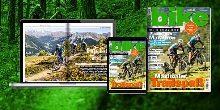   BIKE 03/2022 - Bestellen Sie sich die <a href="https://www.delius-klasing.de/bike" target="_blank" rel="noopener noreferrer">BIKE versandkostenfrei nach Hause</a>  oder lesen Sie die Digital-Ausgabe in der BIKE App für <a href="https://itunes.apple.com/de/app/bike-das-mountainbike-magazin/id447024106?mt=8" target="_blank" rel="noopener noreferrer nofollow">iOS</a>  oder <a href="https://play.google.com/store/apps/details?id=com.pressmatrix.bikeapp" target="_blank" rel="noopener noreferrer nofollow">Android</a> . Besonders günstig und bequem erleben Sie die <a href="http://www.delius-klasing.de/bike-lesen-wie-ich-will?utm_campaign=abo_2020_6_bik_lesen-wie-ich-will&utm_medium=display&utm_source=BIKEWebsite" target="_blank" rel="noopener noreferrer">BIKE im Abo</a> .