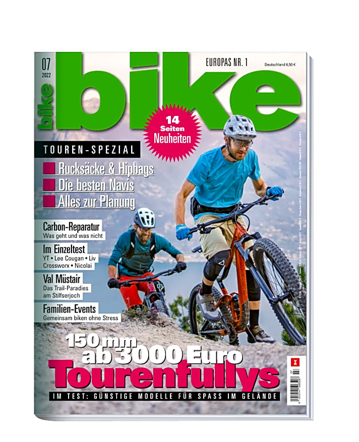   BIKE 07/2022 – jetzt lesen! Bestellen Sie sich das gedruckte <a href="https://www.delius-klasing.de/bike" target="_blank" rel="noopener noreferrer">BIKE Magazin nach Hause</a>  oder lesen Sie die Digital-Ausgabe in der BIKE App für <a href="https://itunes.apple.com/de/app/bike-das-mountainbike-magazin/id447024106?mt=8" target="_blank" rel="noopener noreferrer nofollow">iOS</a>  oder <a href="https://play.google.com/store/apps/details?id=com.pressmatrix.bikeapp" target="_blank" rel="noopener noreferrer nofollow">Android</a> . Besonders günstig und bequem erleben Sie die <a href="http://www.delius-klasing.de/bike-lesen-wie-ich-will?utm_campaign=abo_2020_6_bik_lesen-wie-ich-will&utm_medium=display&utm_source=BIKEWebsite" target="_blank" rel="noopener noreferrer">BIKE im Abo</a> .