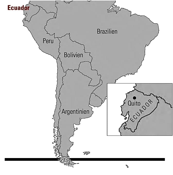 Ecuador liegt an der Nordwest-Seite von Südamerika