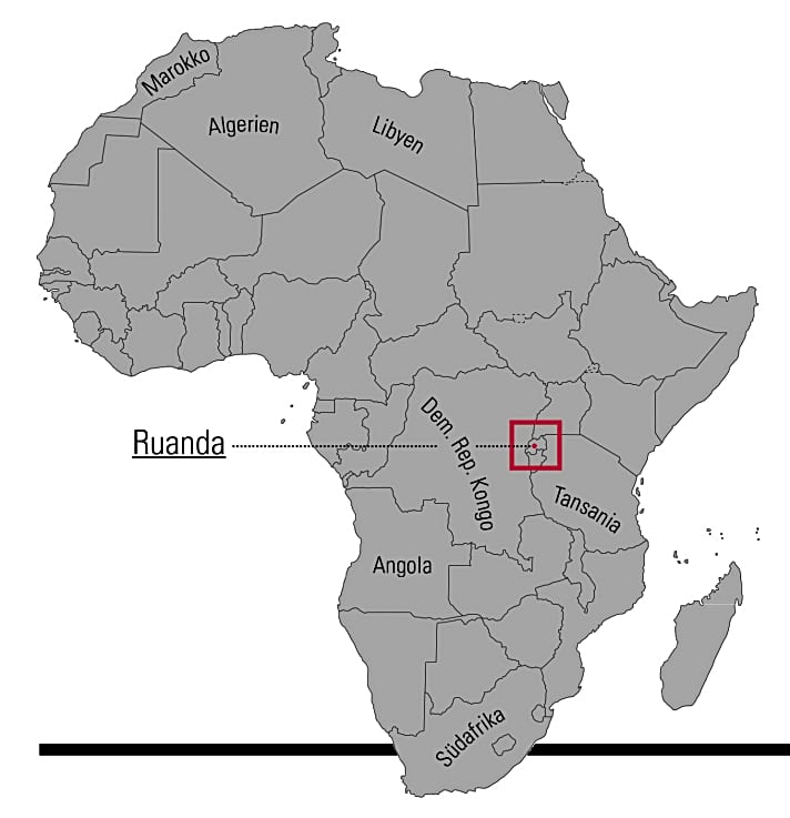 Das kleine Ruanda liegt eingerahmt zwischen Tansania, Kongo, Uganda und Burundi 