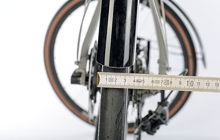 Auf beiden Seiten einen halben Zentimeter breiter als der Reifen sollten die Schutzbleche am Rennrad sein.