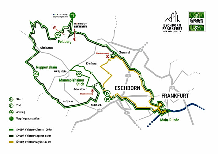 Wie die Profis starten auch die Hobbyradsportler bei der Skoda Velotour in Eschborn und kommen nach der Runde durch Frankfurt und den Taunus in Eschborn ins Ziel.