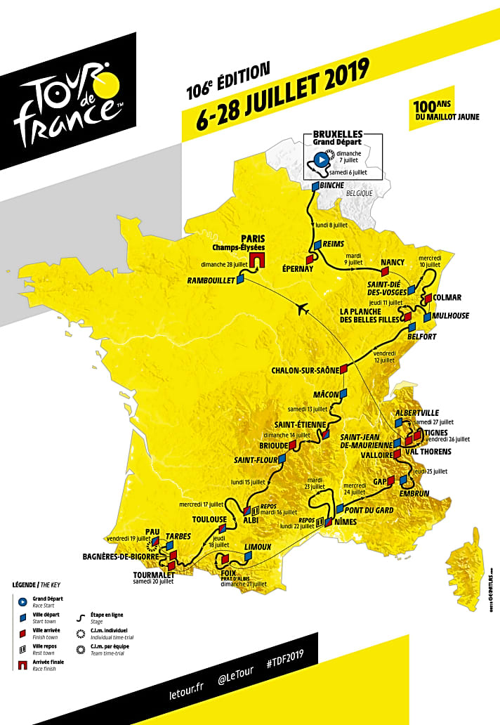   Die Strecke der tour de France 2019