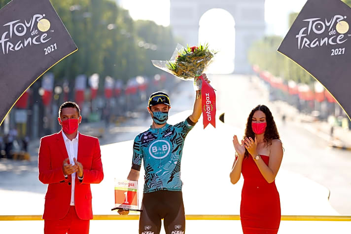 Franck Bonnamour wurde bei der Tour de France 2021 mit der Trophäe für den kämpferischsten Fahrer ausgezeichnet.