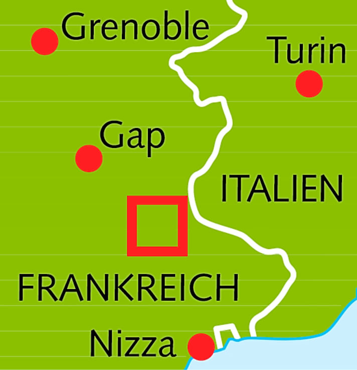   Lageplan des Col de la Cayolle an der Grenze zu Italien 