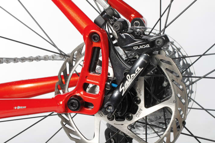   Salsa: Über die variablen Ausfallenden lässt sich die Kette auch bei Singlespeed-Einsatz spannen. Schnellspanner statt Steckachse.