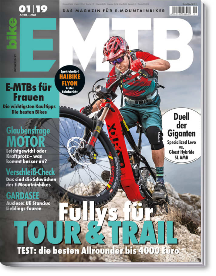    EMTB 1/19 – Das Magazin für E-Mountainbiker ist ab dem 12. März im Handel. Sie erhalten die neue EMTB bequem im <a href="https://www.delius-klasing.de/abo-shop/?zeitschrift=233&utm_source=emb_web&utm_medium=red_heftinfo&utm_campaign=abo_emb" target="_blank" rel="noopener noreferrer">Abo</a> , am Kiosk und darüber hinaus in unserem <a href="https://www.delius-klasing.de/emtb" target="_blank" rel="noopener noreferrer">Onlineshop</a>  und als <a href="http://digital.emtb-magazin.de/" target="_blank" rel="noopener noreferrer nofollow">Digital-Ausgabe</a>  für alle Endgeräte. 