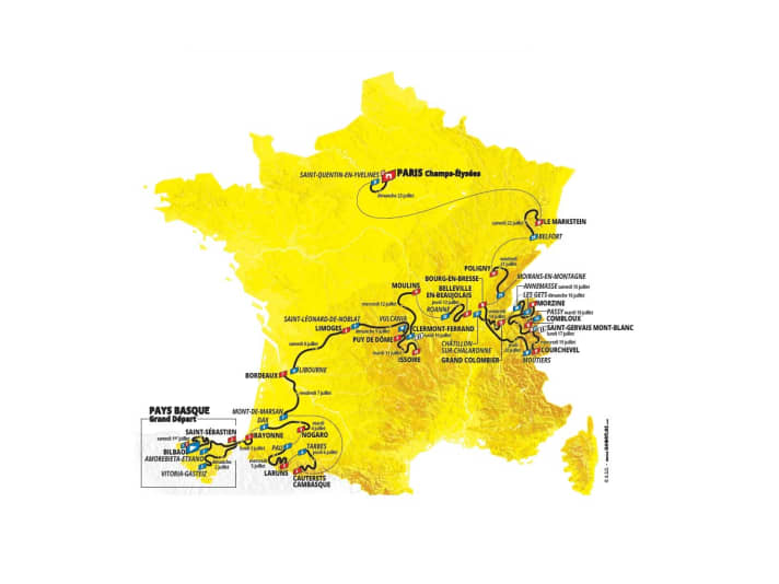 Die Strecke der Tour de France 2023 auf der Karte