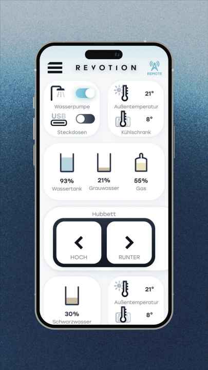 Smartes Mobilhome mit der (Fern-)Steuerungs-App von Revotion.