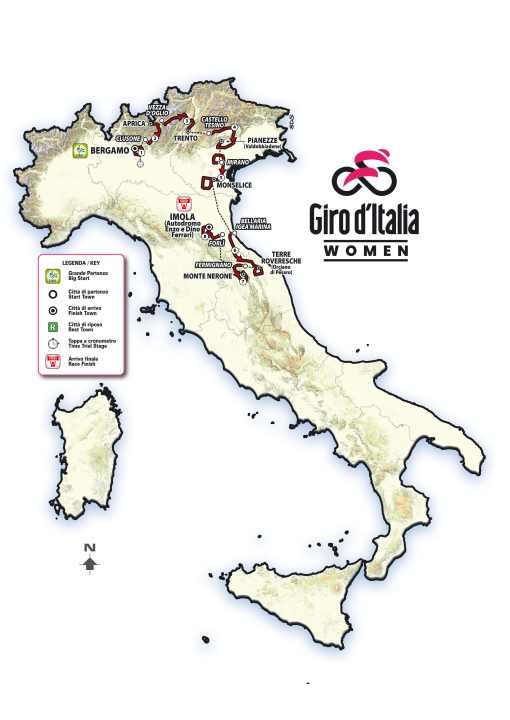 Giro d'Italia Women 2025 på kortet