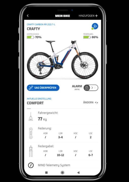   Die Daten des MIND-Systems werden in der MyMondraker-App ausgewertet. Die App kann auch Tipps zur Abstimmung des Fahrwerks geben.