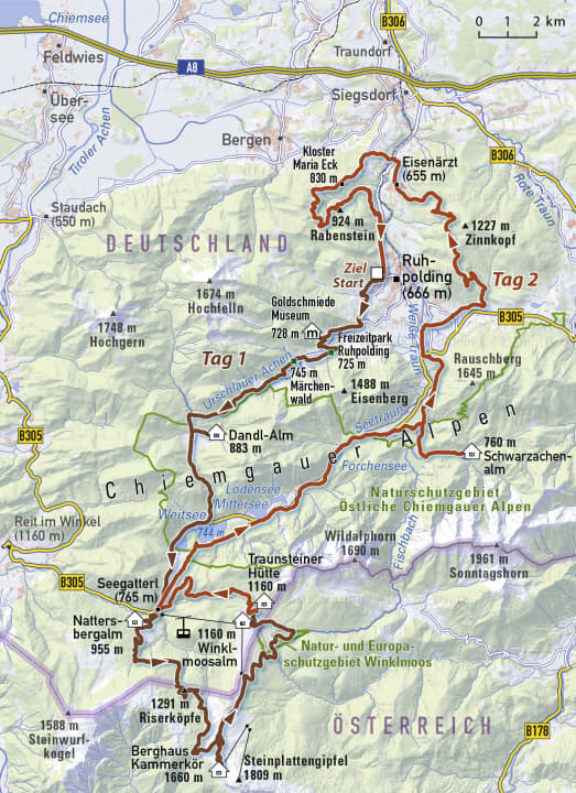 Die Tour ist die Hütten-Variante der Chiemgau-King-Route und macht noch einen Schlenker über den Zinnkopf.