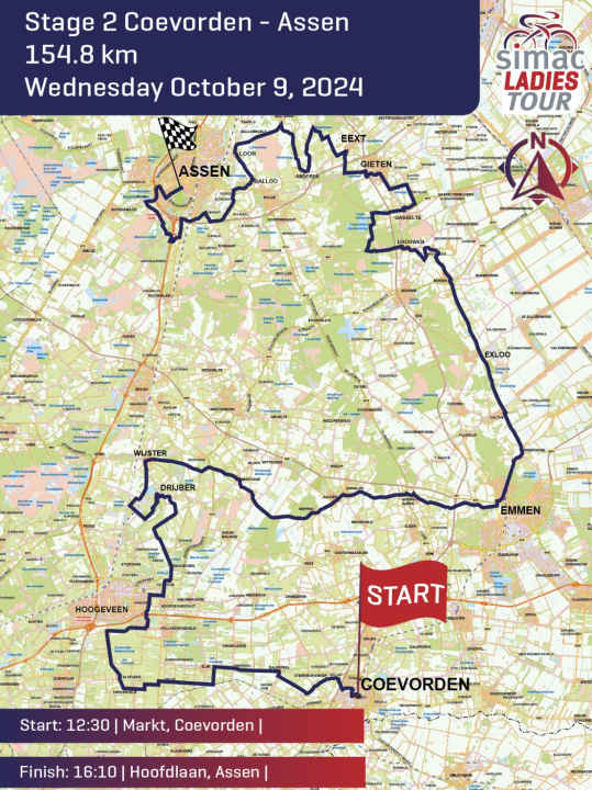 Die Strecke der 2. Etappe der Simac Ladies Tour 2024