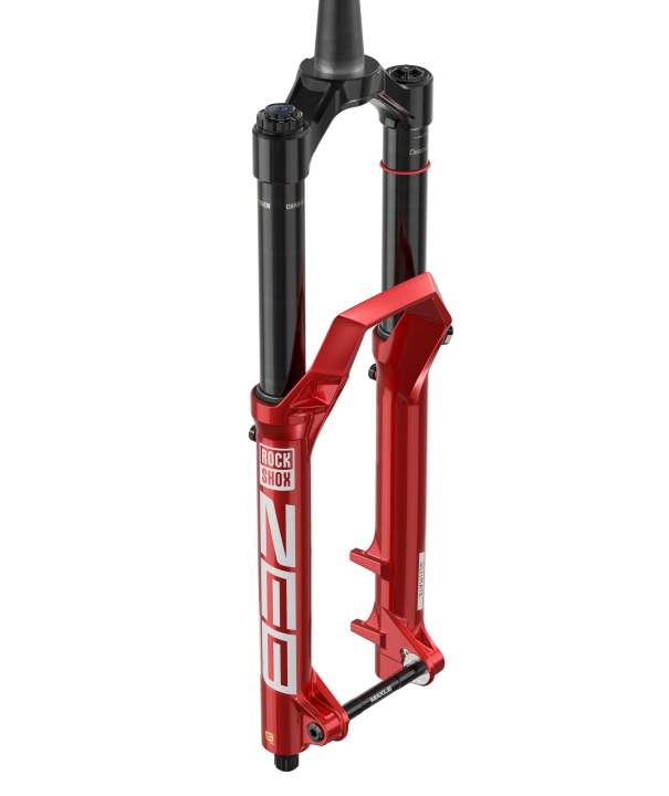 Für 2025 erstrahlt die Enduro- und Freeride-Federgabel Rockshox ZEB in neuem Rot.