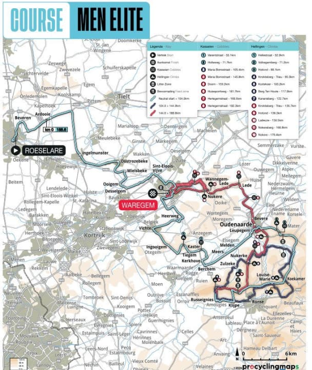 Die Strecke von Dwars door Vlaanderen 2024