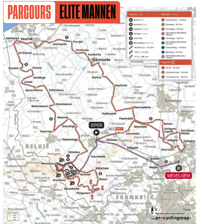 Die Strecke von Gent-Wevelgem 2024 (Männer)
