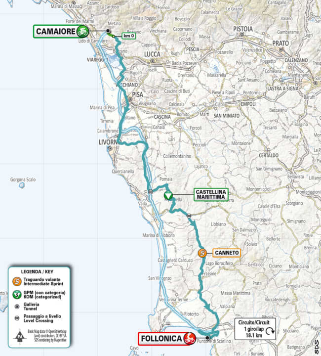Die Strecke der 2. Etappe von Tirreno-Adriatico 2024