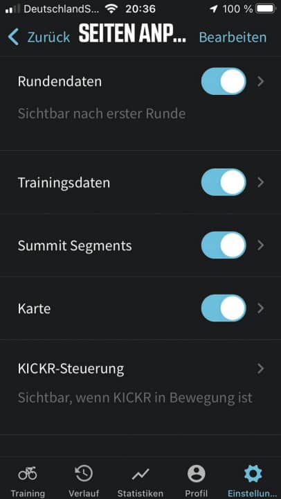 Erst die App von Wahoo öffnet alle Funktionen: Datenfelder konfigurieren.