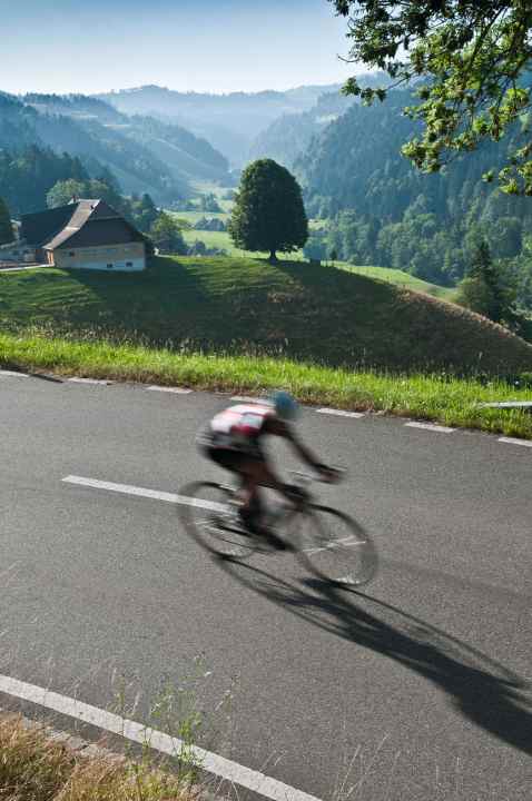 Im Emmental fliegt man vorbei an Höfen und Linden