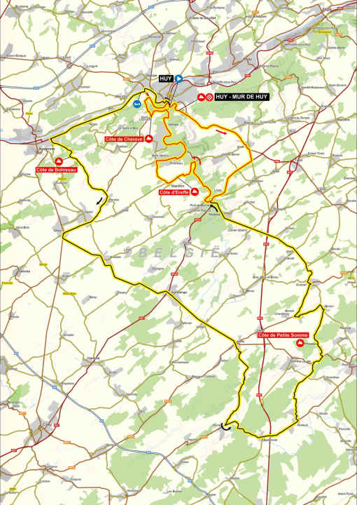 Der Flèche Wallonne der Frauen 2025 auf der Karte
