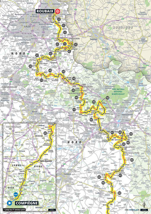 Paris-Roubaix 2025 der Männer auf der Karte