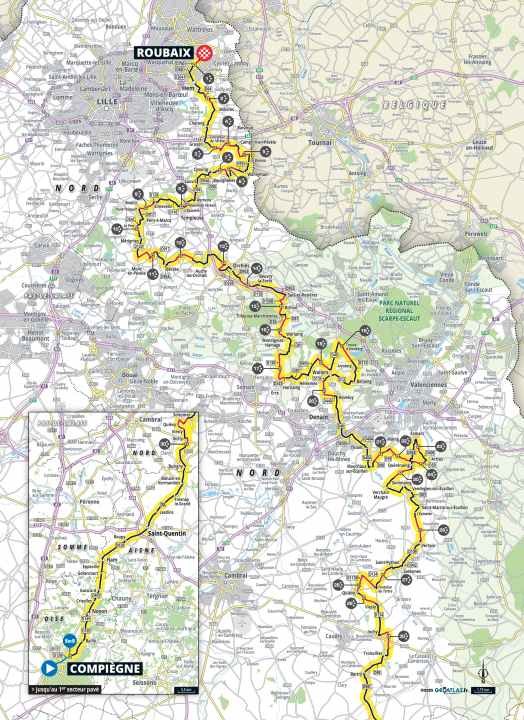 Paris-Roubaix 2025: Die Strecke auf der Karte