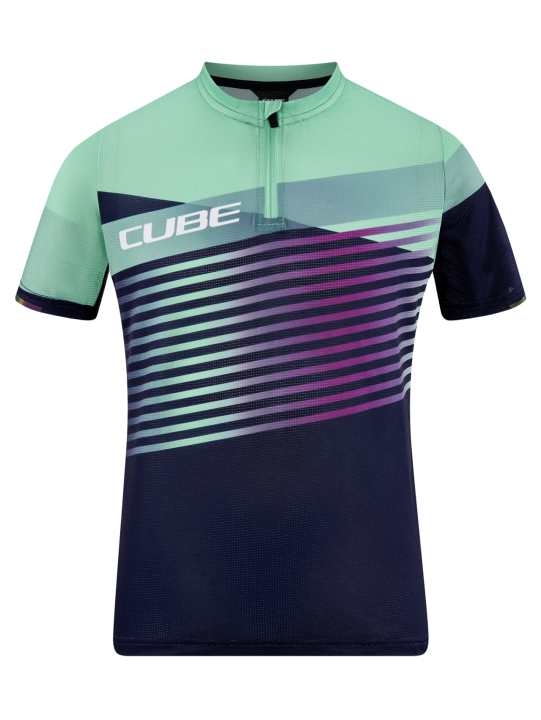 Mit dem Cube Teamline Trikot Kurzarm sind Kinder auf dem Mountainbike funktional angezogen.
