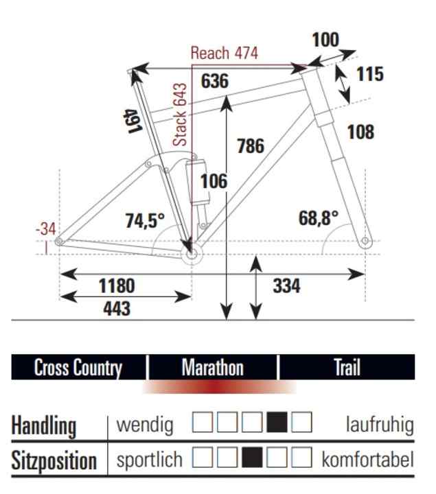 Die Geometrie des Conway RLC FS 7.9 in Rahmengröße L.