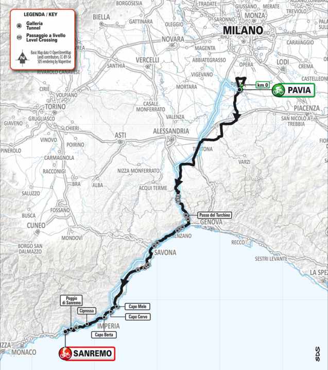 Mailand-San Remo der Männer 2025 auf der Karte